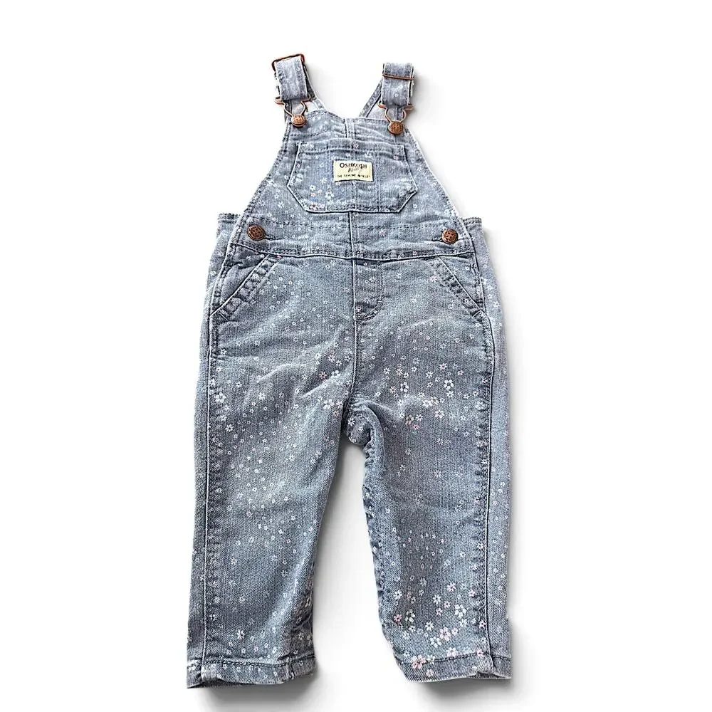 OshKosh B’gosh Floral Denim Overalls Baby Girls 9M